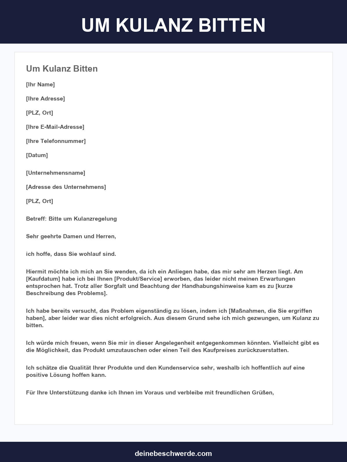 Um Kulanz Bitten Email