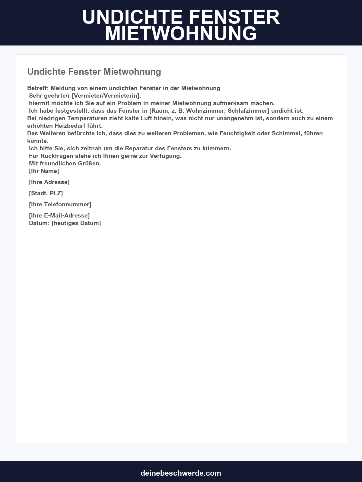 Undichte Fenster Mietwohnung Musterbrief