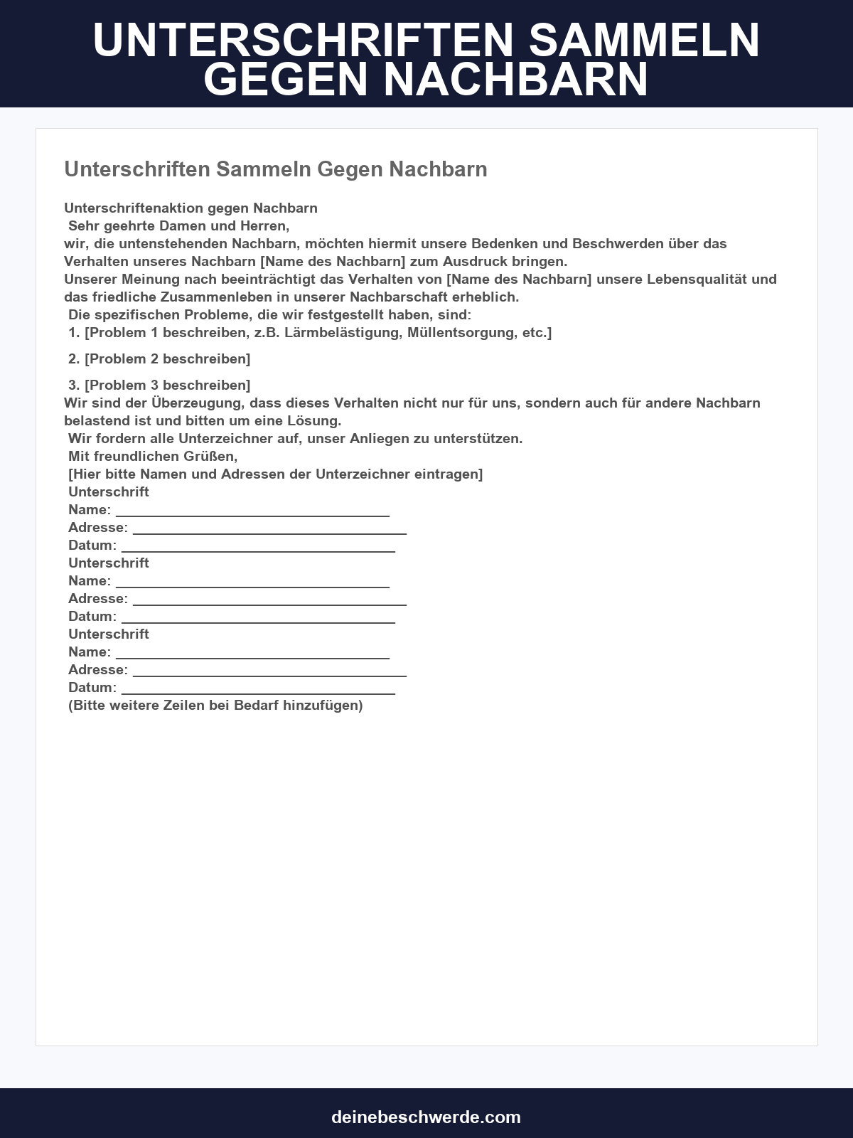 Unterschriften Sammeln Gegen Nachbarn Vorlage