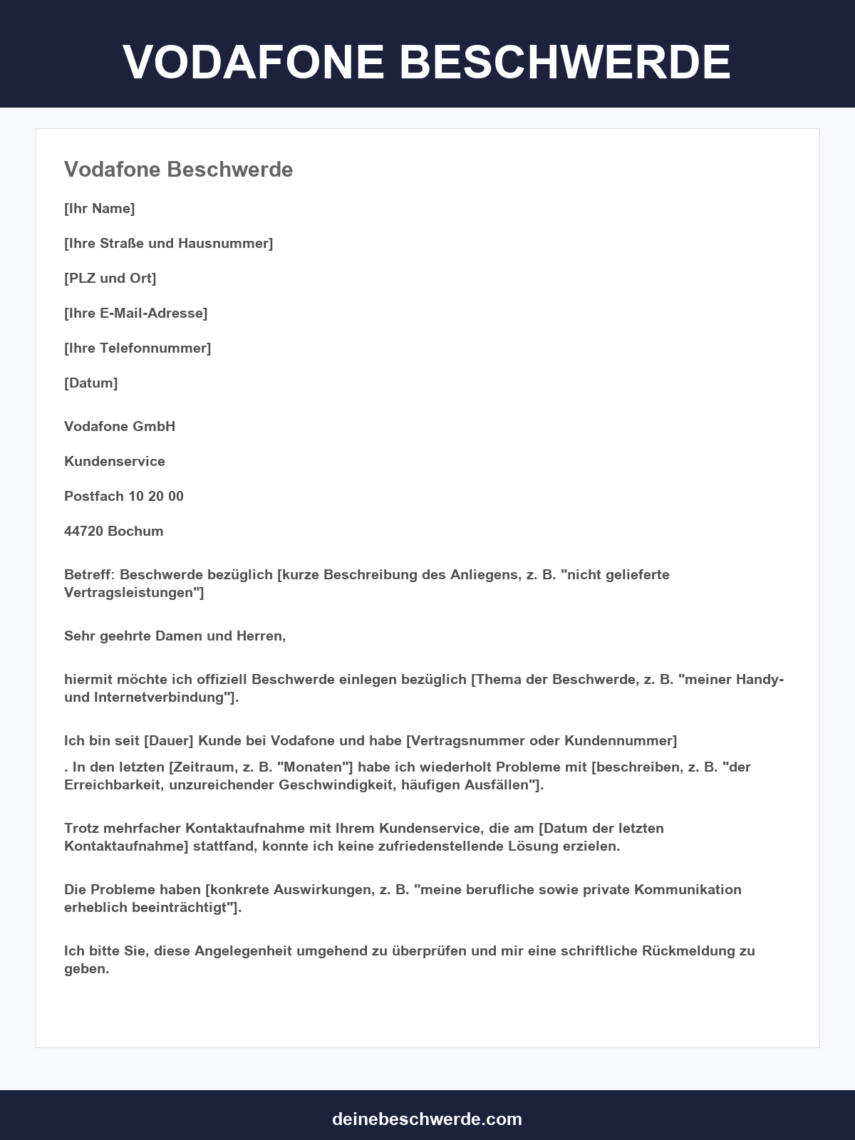 Vodafone Beschwerde Muster