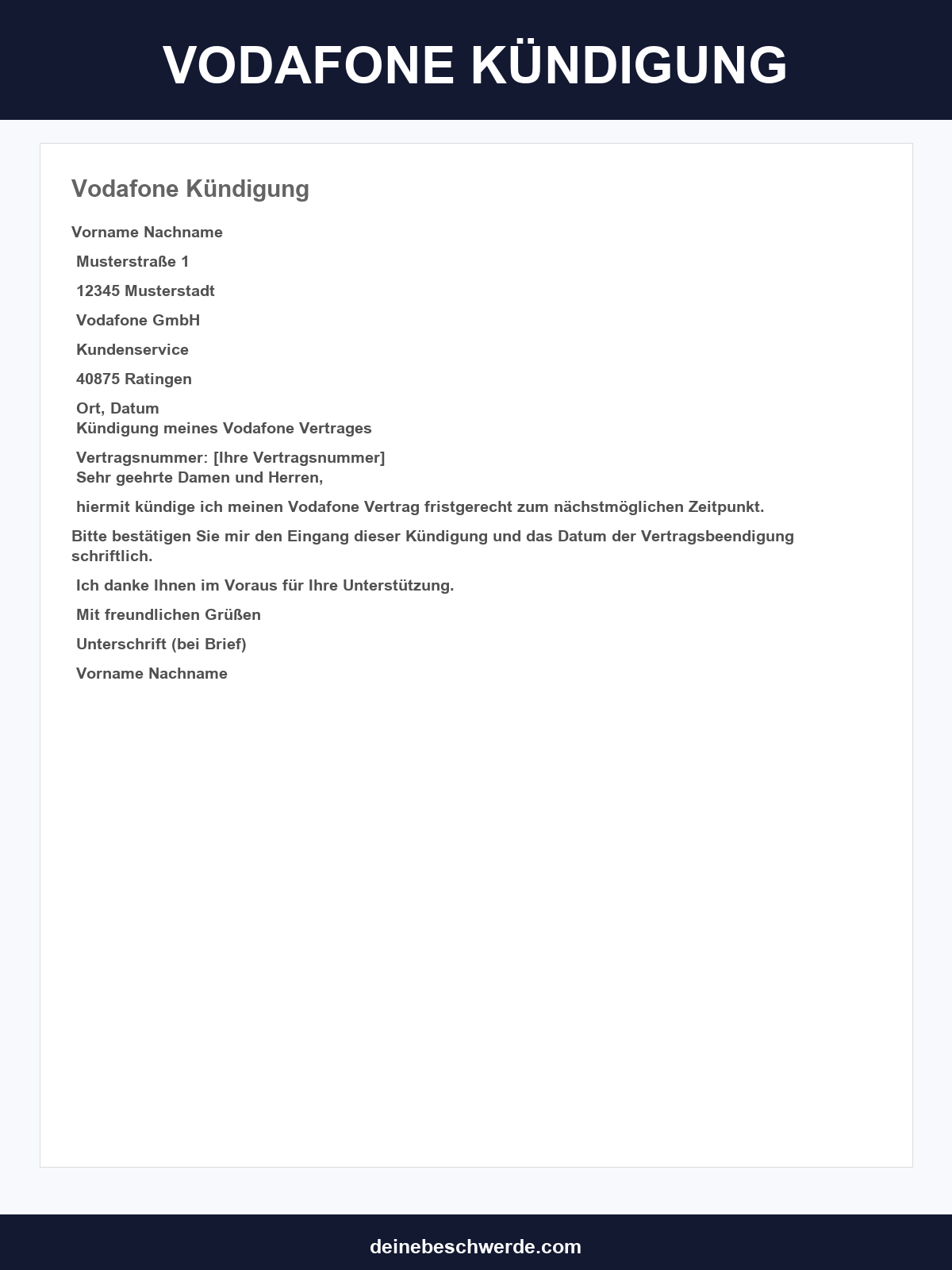 Vodafone Kündigung Vorlage