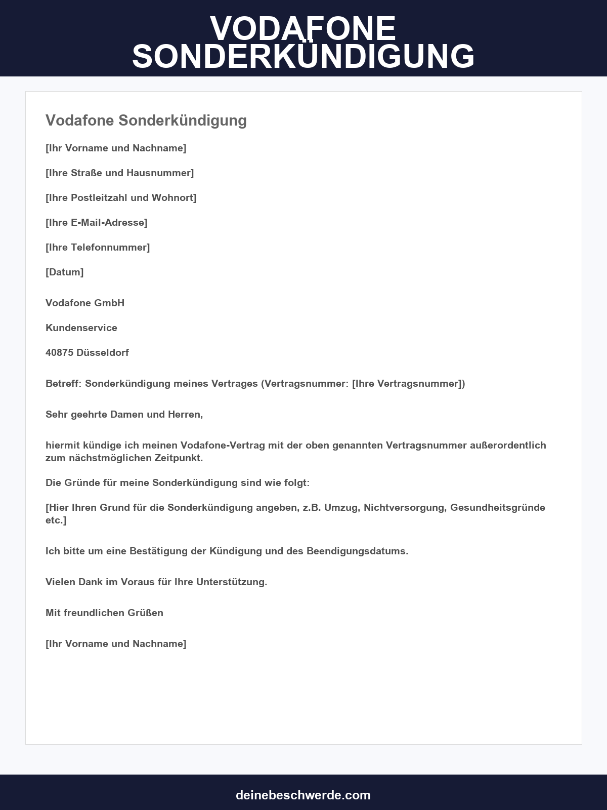Vodafone Sonderkündigung Vorlage